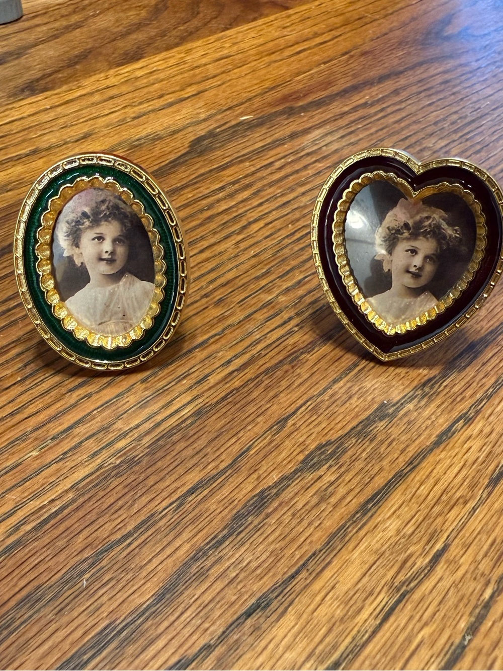 Vintage rare 1970s enamel photo frames mini green and burgundy